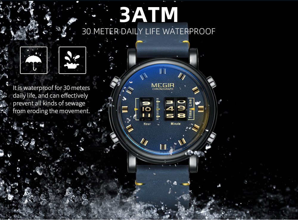 MEGIR Fashion Men's Roller Design Business Clock Men Quartz Watch Leather Waterproof Casual Sport Mens Watches Relogio Masculino