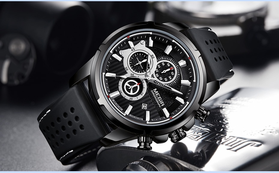 Relogio Masculino MEGIR New Sport Chronograph Silicone Mens Watches Top Brand Luxury Quartz Clock Waterproof Big Dial Watch Men