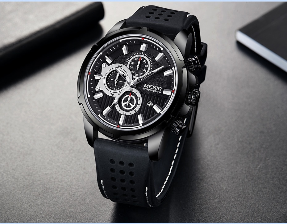 Relogio Masculino MEGIR New Sport Chronograph Silicone Mens Watches Top Brand Luxury Quartz Clock Waterproof Big Dial Watch Men