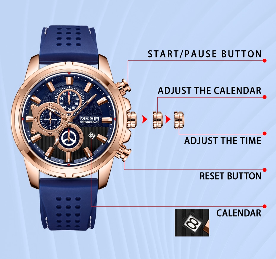 Relogio Masculino MEGIR New Sport Chronograph Silicone Mens Watches Top Brand Luxury Quartz Clock Waterproof Big Dial Watch Men