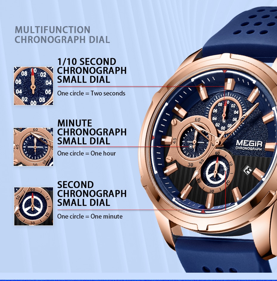 Relogio Masculino MEGIR New Sport Chronograph Silicone Mens Watches Top Brand Luxury Quartz Clock Waterproof Big Dial Watch Men