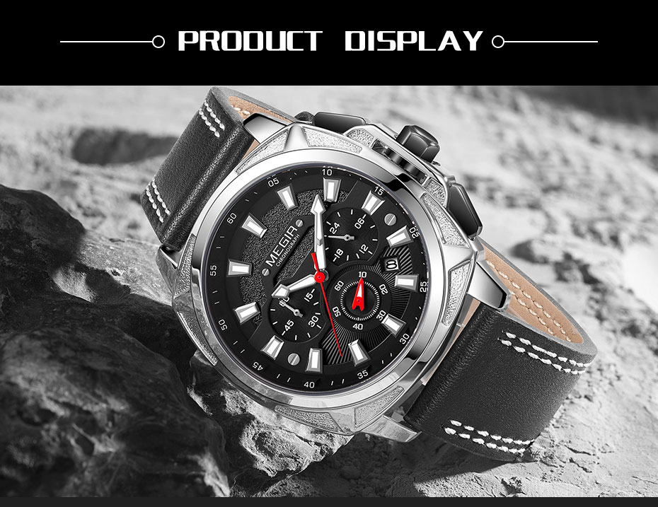 MEGIR Mens Watches Top Brand Sports Watch Man Luminous Waterproof Leather Band Military Quartz Watch Clock Men Relogio Masculino