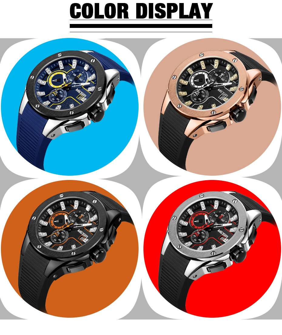 MEGIR Men Sport Watch Top Brand Luxury Waterproof Luminous Chronograph Quartz Army Military Watches Clock Men Relogio Masculino