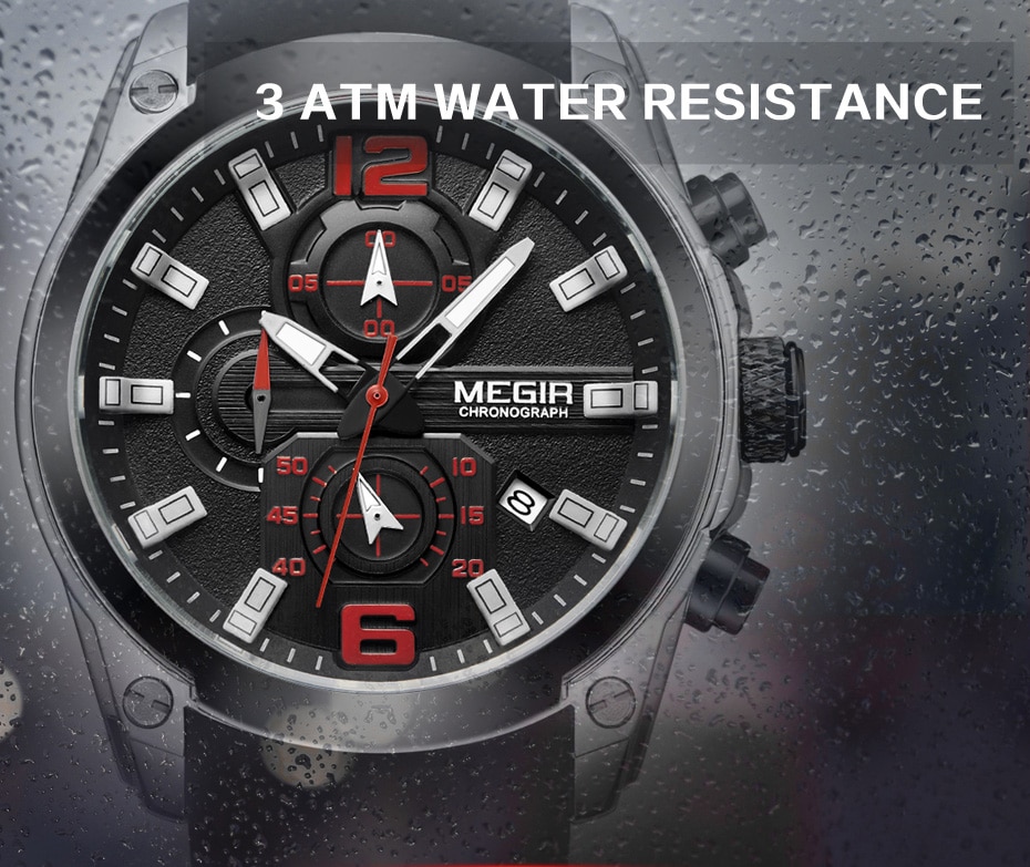 2021 MEGIR Watch Top Brand Mens Watches with Chronograph Waterproof Silicone Sport Wristwatch Men Watch Analog Quartz Relogio
