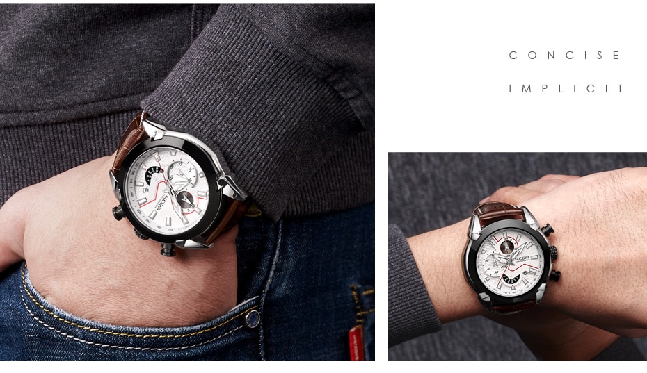 2021 New MEGIR Men's Fashion Sports Quartz Watch Men Leather with Chronograph Mens Watches Military Waterproof Sport Wrist Watch