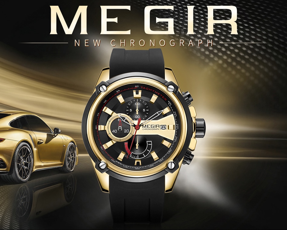 MEGIR Fashion Men Watch Top Brand Luxury Chronograph Waterproof Sport Mens Watches Silicone Automatic Date Military Wristwatch