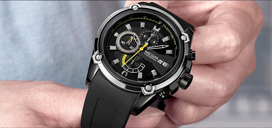 Top Brand MEGIR Watch Men Sport Business Chronograph Silicone Strap Quartz Mens Watches +Bracelet Set Men's Military Wrist Watch