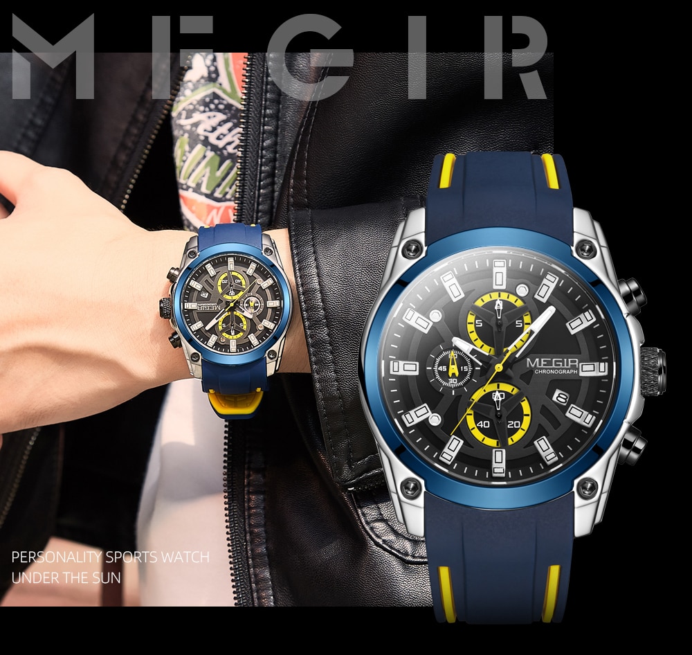 MEGIR Fashion New Mens Watches Top Luxury Brand Sport Quartz Watch Men Chronograph Waterproof Luminous Wristwatch Date Clock