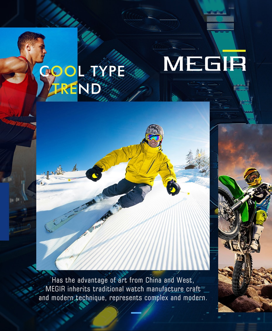 MEGIR 2020 New Mens Watches Top Brand Luxury Sports Wrist Watch Man Rose Black Silicone Waterproof Luminous Military Watch Clock