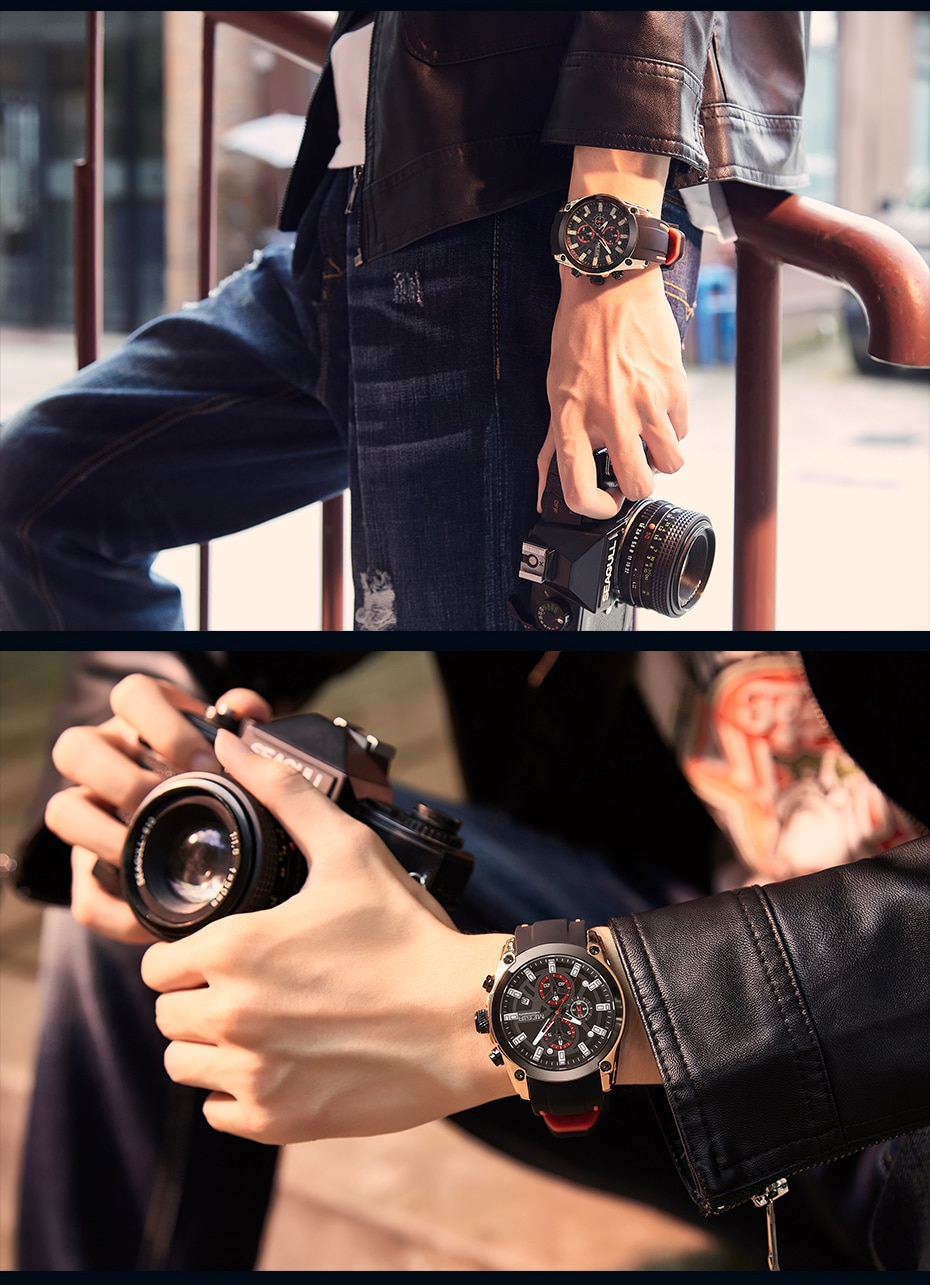 MEGIR 2020 New Mens Watches Top Brand Luxury Sports Wrist Watch Man Rose Black Silicone Waterproof Luminous Military Watch Clock