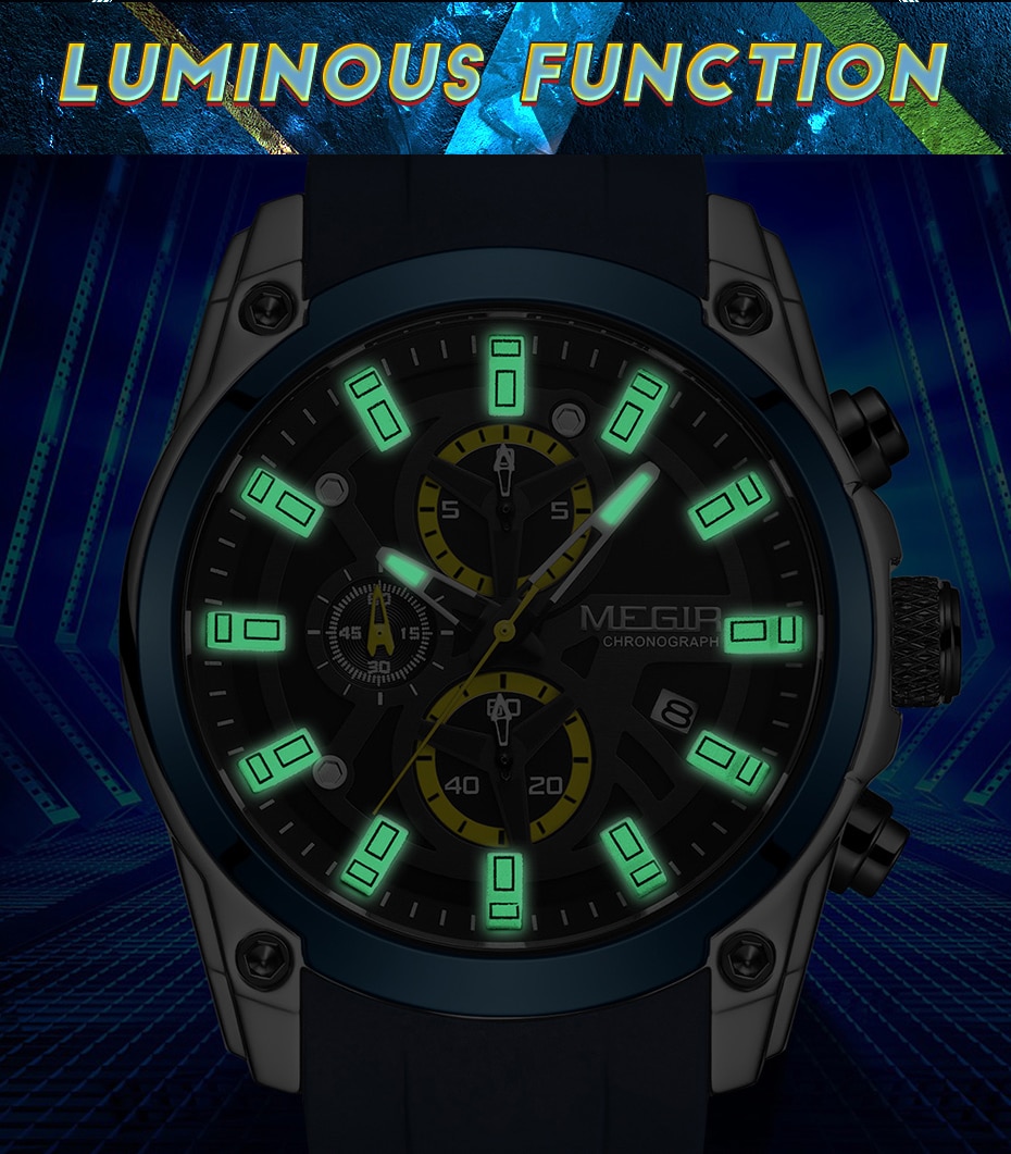 MEGIR 2020 New Mens Watches Top Brand Luxury Sports Wrist Watch Man Rose Black Silicone Waterproof Luminous Military Watch Clock