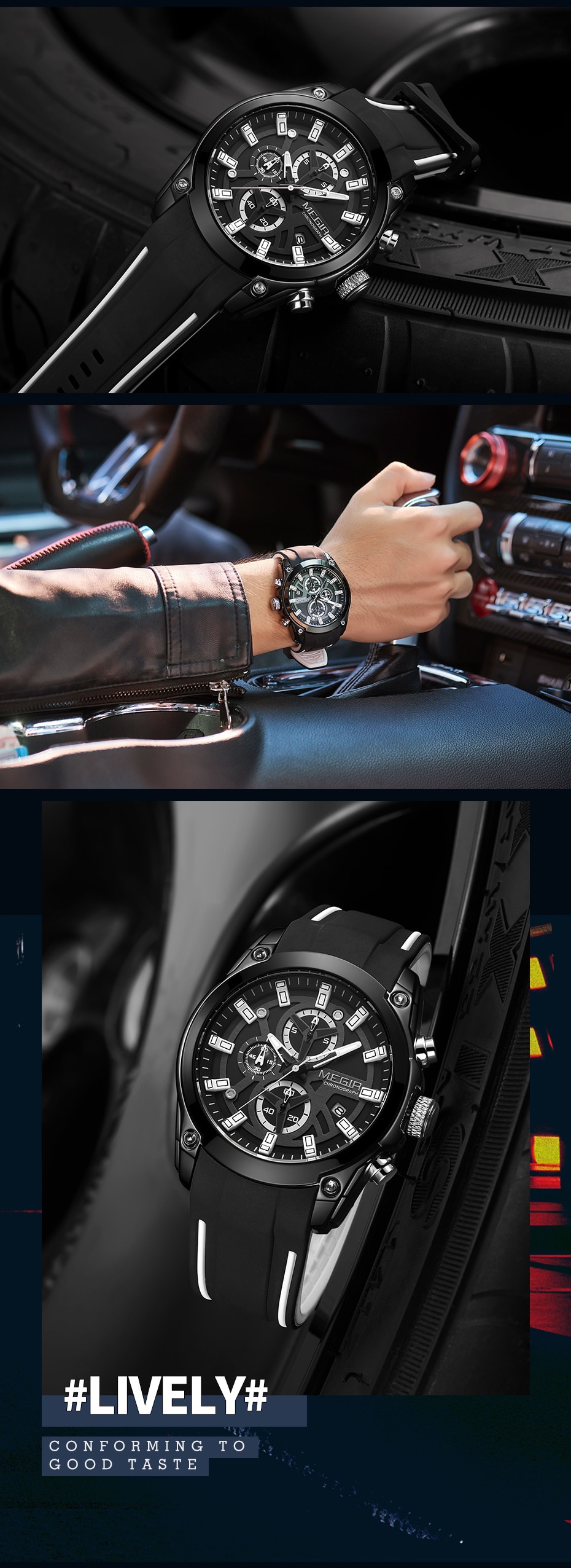 MEGIR 2020 New Mens Watches Top Brand Luxury Sports Wrist Watch Man Rose Black Silicone Waterproof Luminous Military Watch Clock