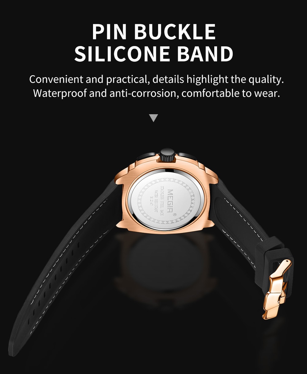 MEGIR Mens Watches Chronograph Military Waterproof Sport Quartz Watch Men Luxury Brand Male Wristwatch Big Dial Silicone Clock