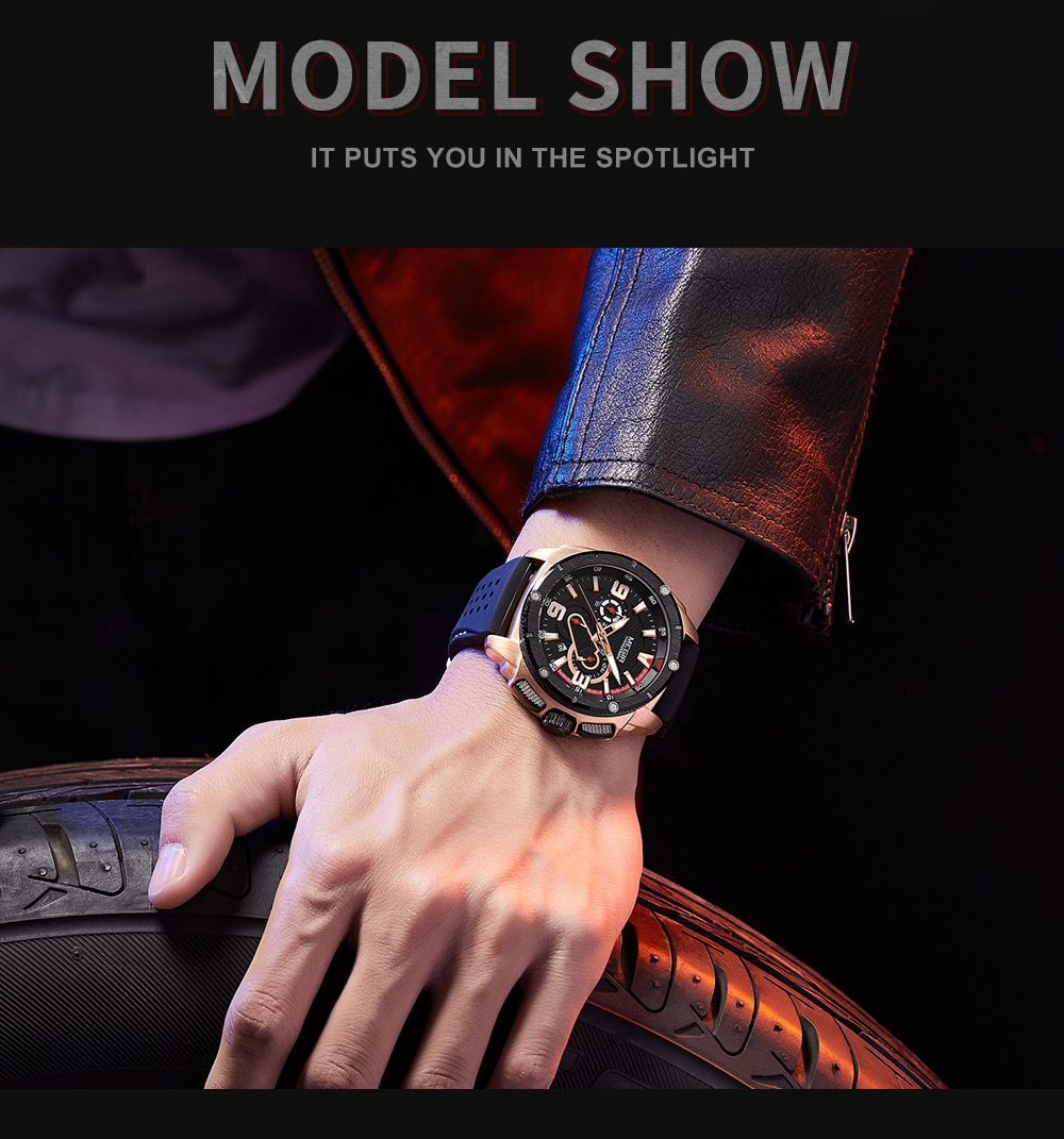 MEGIR Mens Watches Chronograph Military Waterproof Sport Quartz Watch Men Luxury Brand Male Wristwatch Big Dial Silicone Clock