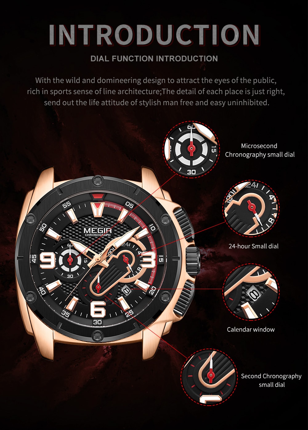 MEGIR Fashion Watch Mens Chronograph Luxury Brand Sport Quartz Watch Men Military Waterproof Analog Wristwatch Relogio Masculino