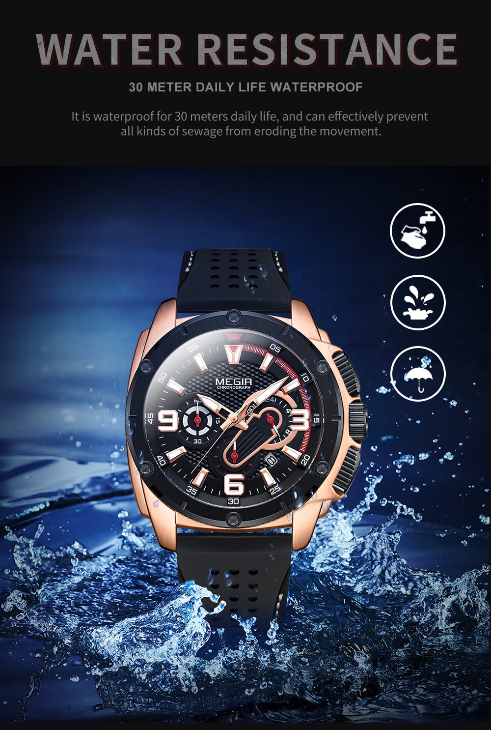 MEGIR Fashion Watch Mens Chronograph Luxury Brand Sport Quartz Watch Men Military Waterproof Analog Wristwatch Relogio Masculino