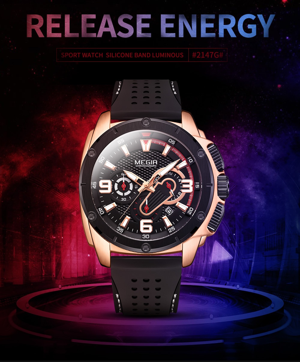 MEGIR Fashion Watch Mens Chronograph Luxury Brand Sport Quartz Watch Men Military Waterproof Analog Wristwatch Relogio Masculino