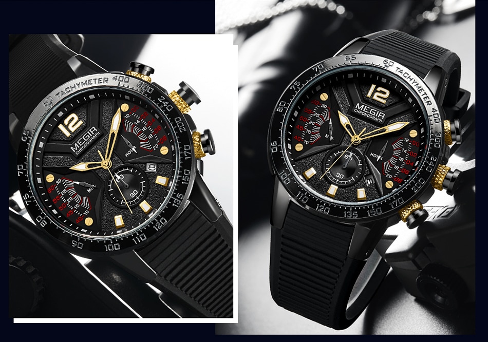 2021 New MEGIR Watch Men Luxury Brand Silicone Sport Chronograph Quartz Clock Mens Watches Waterproof Date Military Wrist Watch