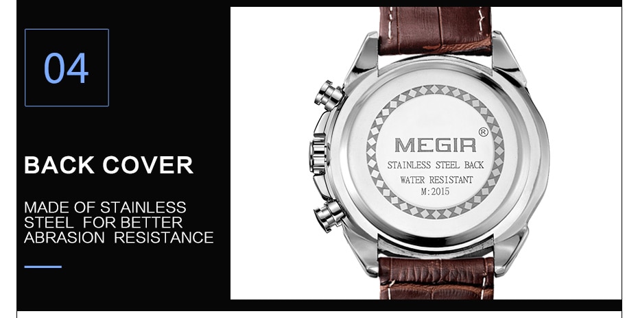 MEGIR Official Quartz Men Watches Fashion Genuine Leather Chronograph Watch Clock for Gentle Men Male Students Reloj Hombre 2015