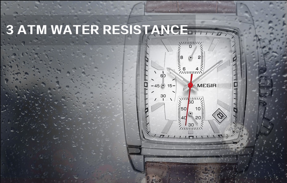 MEGIR Original Watch Men Top Brand Luxury Rectangle Quartz Military Watches Waterproof Luminous Leather Wristwatch Men Clock