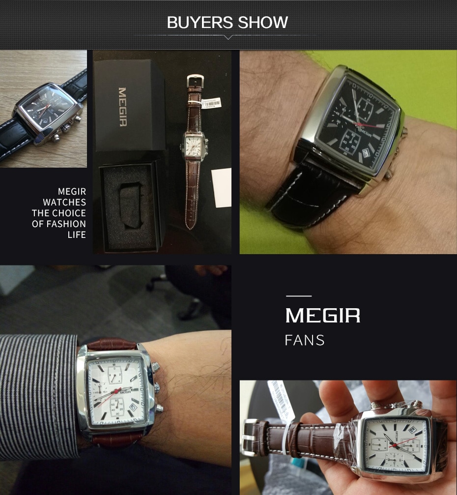 MEGIR Original Watch Men Top Brand Luxury Rectangle Quartz Military Watches Waterproof Luminous Leather Wristwatch Men Clock