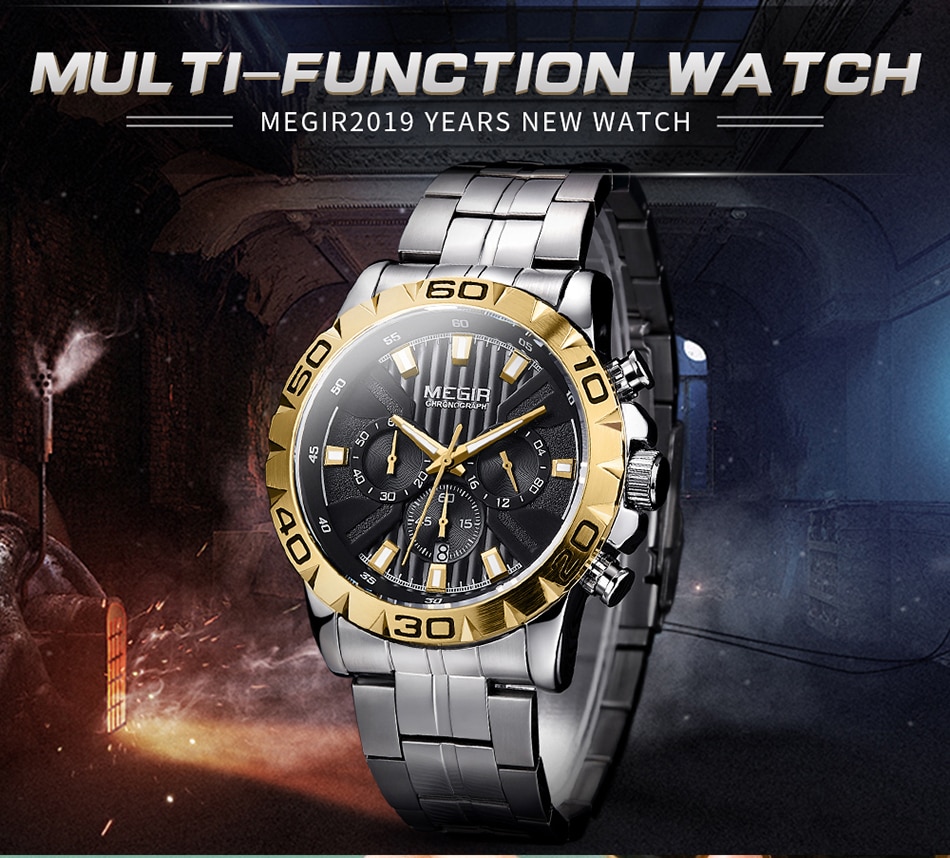 Mens Watches MEGIR Top Brand Luxury Full Steel Waterproof Watch Men 24 hour Date Quartz Sport Military Wristwatches Male Clock