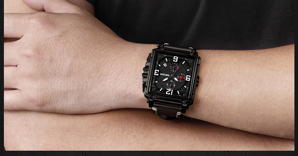 Luxury Brand MEGIR Chronograph Men Watches Leather Business Quartz Watch Men Fashion Sport Military Wristwatch Relogio Masculino