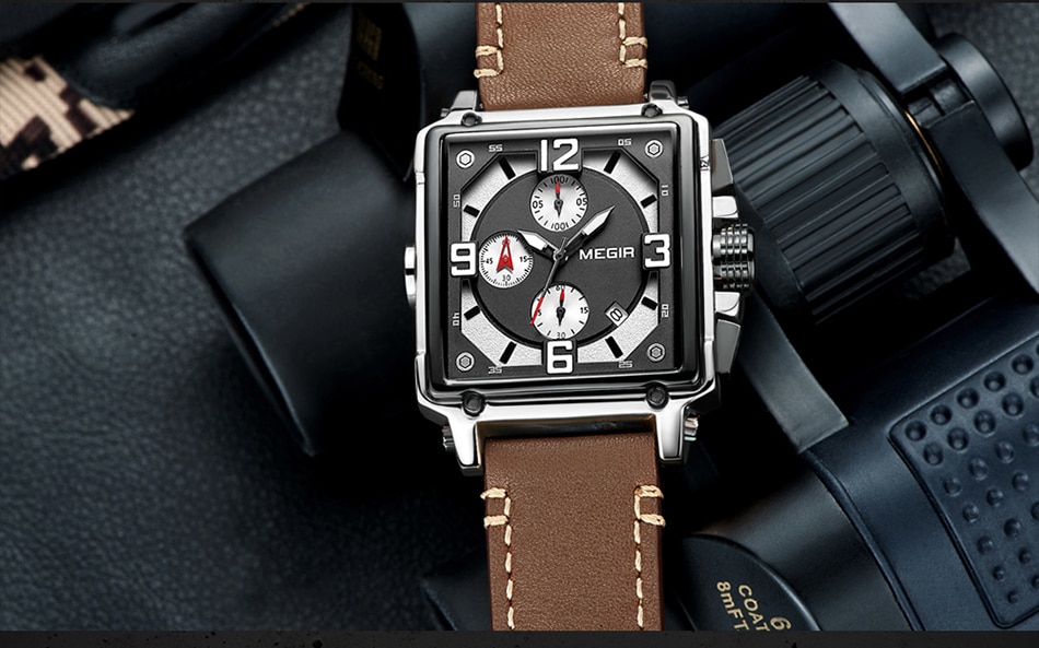 Luxury Brand MEGIR Chronograph Men Watches Leather Business Quartz Watch Men Fashion Sport Military Wristwatch Relogio Masculino