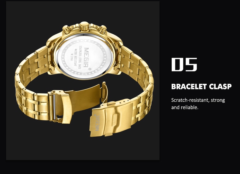 2021 New Men Watch MEGIR Luxury Gold Business Chronograph Sport Mens Watches Full Steel Military Quartz Wristwatches Clock Men