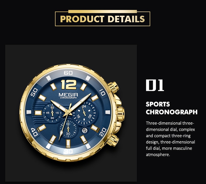 2021 New Men Watch MEGIR Luxury Gold Business Chronograph Sport Mens Watches Full Steel Military Quartz Wristwatches Clock Men