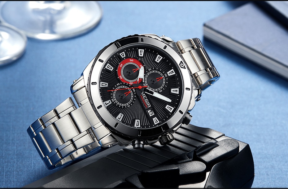 MEGIR Men Watch Business Full Steel Quartz Watches Chronograph Men Casual Waterproof Date Sports Watch Clock Relogio Masculino