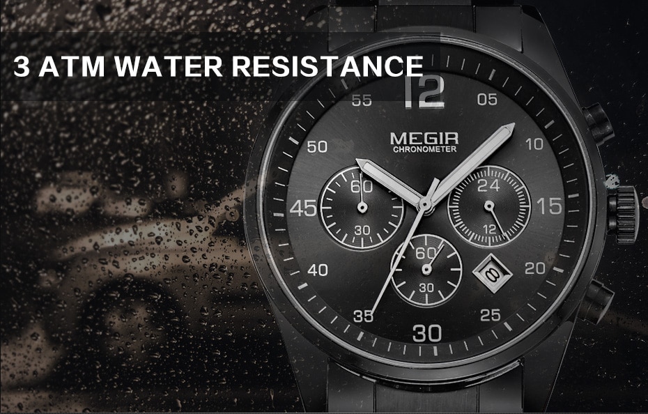 MEGIR Military Sport Men Watches Stainless Steel Quartz Watch Fashion Casual Male Date Clock Full Steel Business Mens Wristwatch