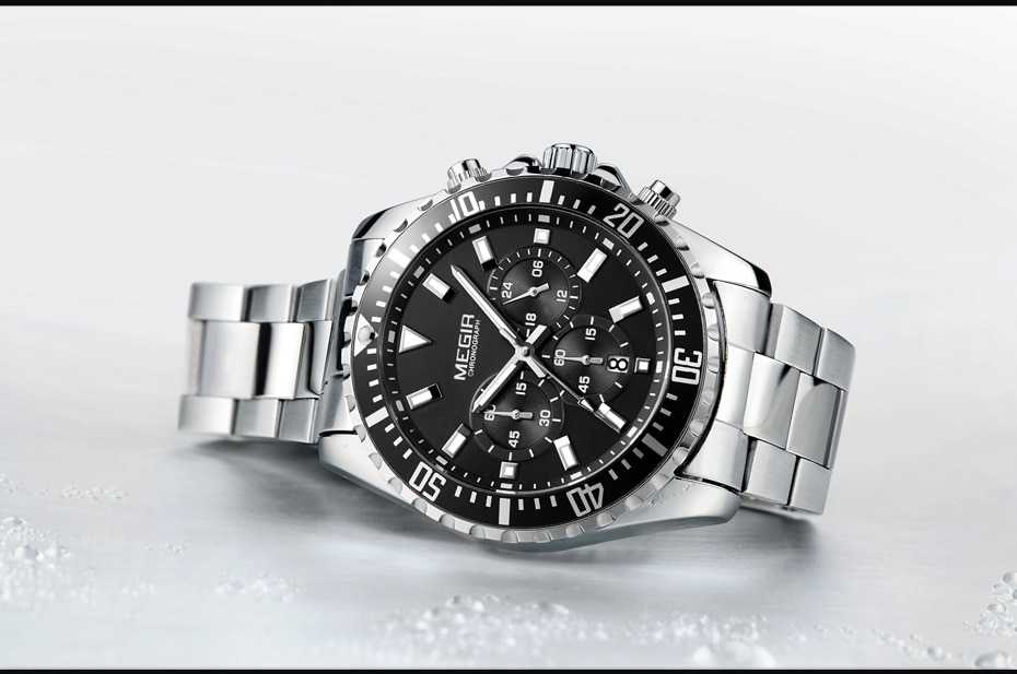 MEGIR Watch Luxury Business Quartz Mens Watches Sport Military Watch Men Full Steel Chronograph Waterproof relogio masculino