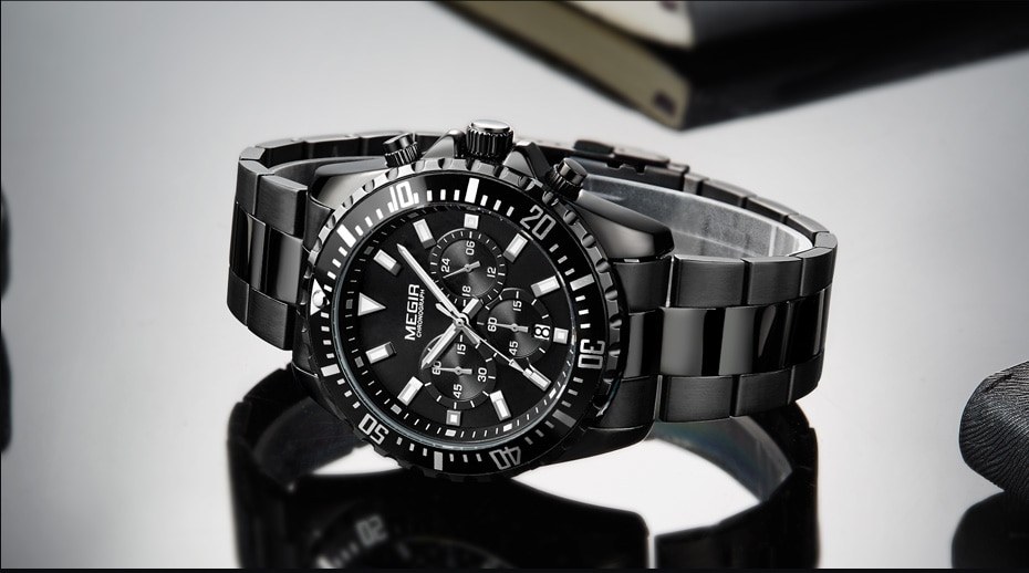 MEGIR Watch Luxury Business Quartz Mens Watches Sport Military Watch Men Full Steel Chronograph Waterproof relogio masculino