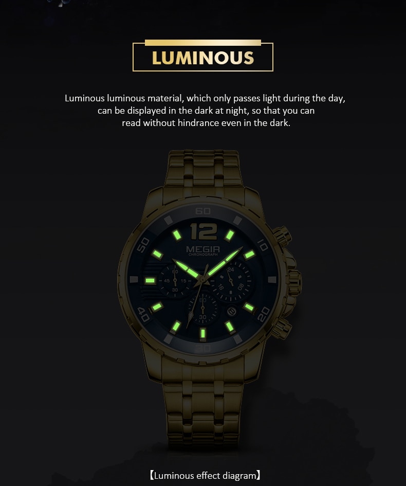 MEGIR Sport Watch Men Fashion Stainless Steel Quartz Wristwatch Military Chronograph Clock Business Casual Waterproof Watches