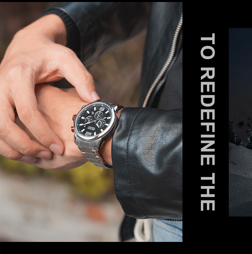 MEGIR Top Luxury Brand Watch Full Steel Mens Sport Quartz Wrist Watch Men Luminous Waterproof Chronograph Military Date Clock