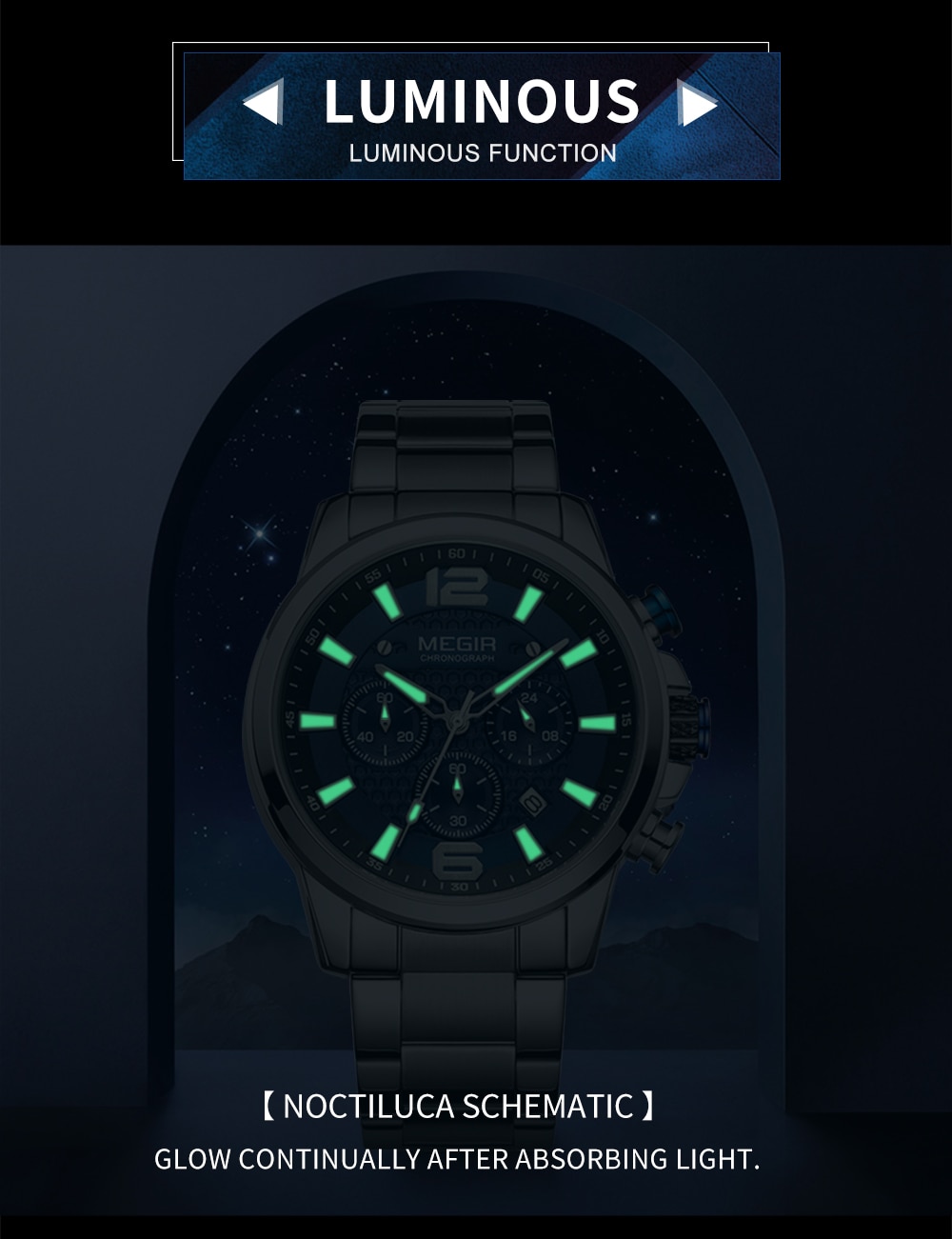 MEGIR Top Luxury Brand Watch Full Steel Mens Sport Quartz Wrist Watch Men Luminous Waterproof Chronograph Military Date Clock