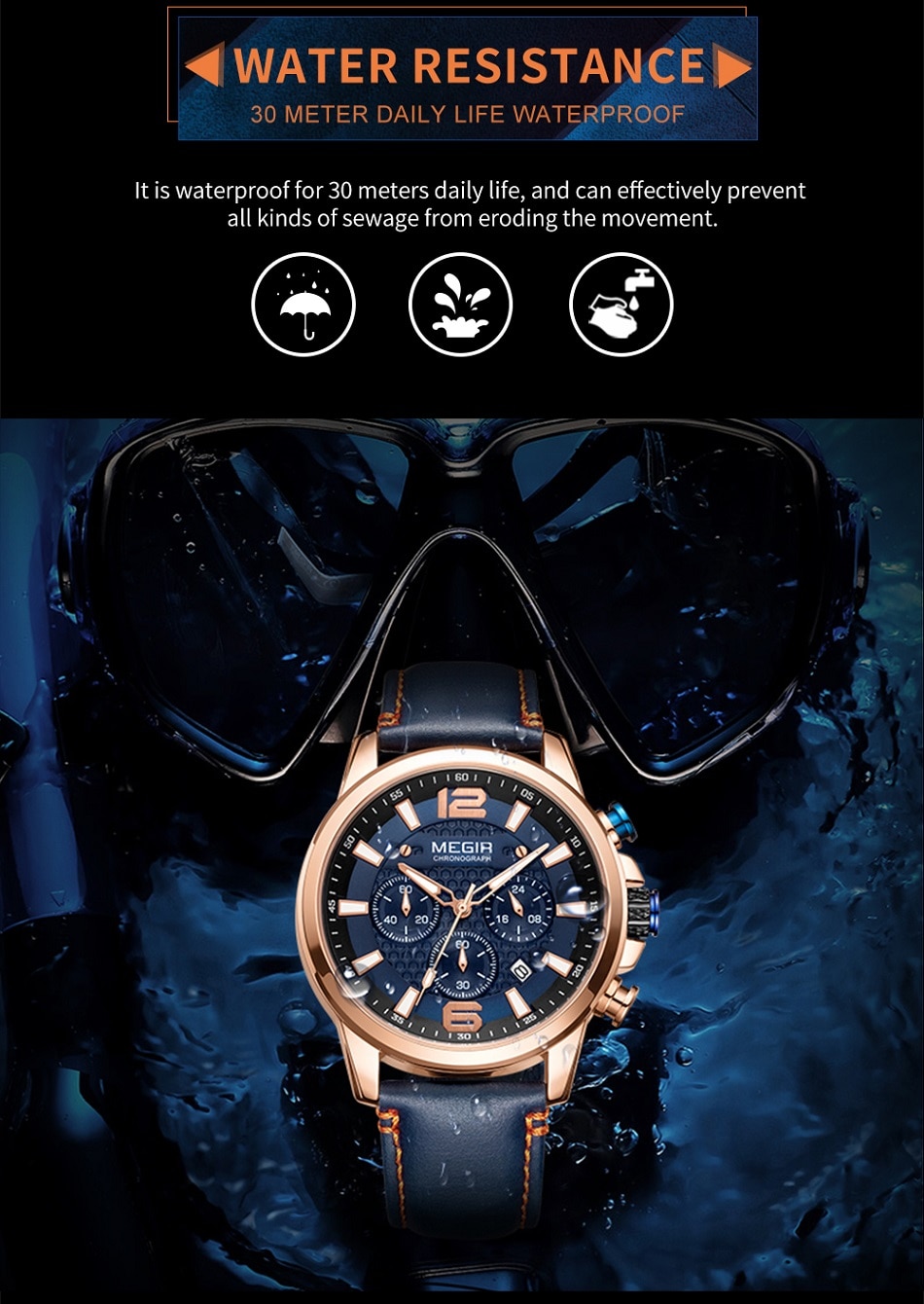 MEGIR Luxury Men's Watch Top Brand Sport Quartz Men Watches Chronograph Waterproof Man Leather Date Wristwatch Relogio Masculino