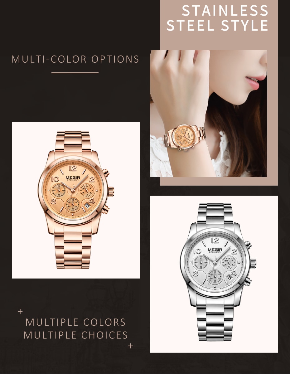 MEGIR Luxury Quartz Women Watches Relogio Feminino Fashion Sport Ladies Lovers Watch Clock Top Brand Chronograph Wristwatch 2057