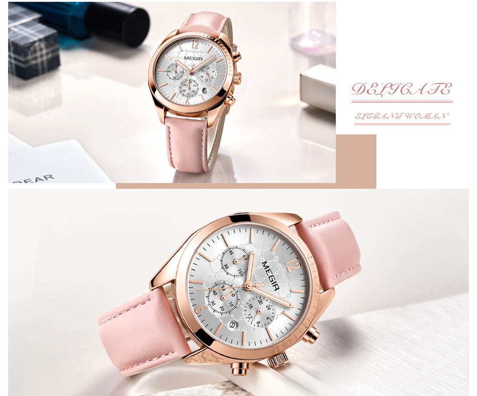 MEGIR Women Watches Top Brand Luxury Female Clock Montre Femme 2021 Fashion Pink Quartz Ladies Watch Lover Gift Relogio Feminino