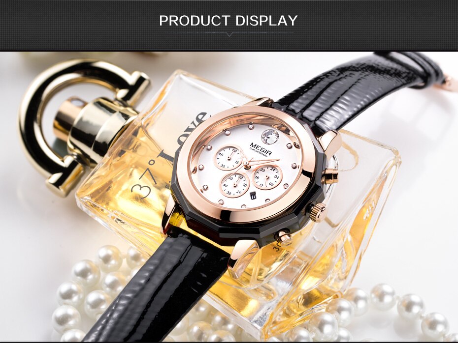 MEGIR Women Fashion Red Quartz Watch Lady Leather Chronograph High Quality Casual Waterproof Wristwatch Luxury Gift for Wife