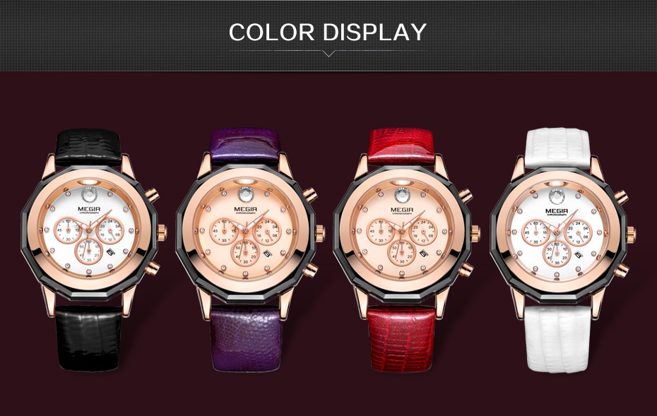 MEGIR Women Fashion Red Quartz Watch Lady Leather Chronograph High Quality Casual Waterproof Wristwatch Luxury Gift for Wife