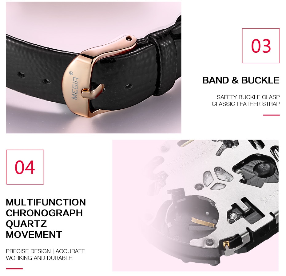 MEGIR Women Fashion Red Quartz Watch Lady Leather Chronograph High Quality Casual Waterproof Wristwatch Luxury Gift for Wife