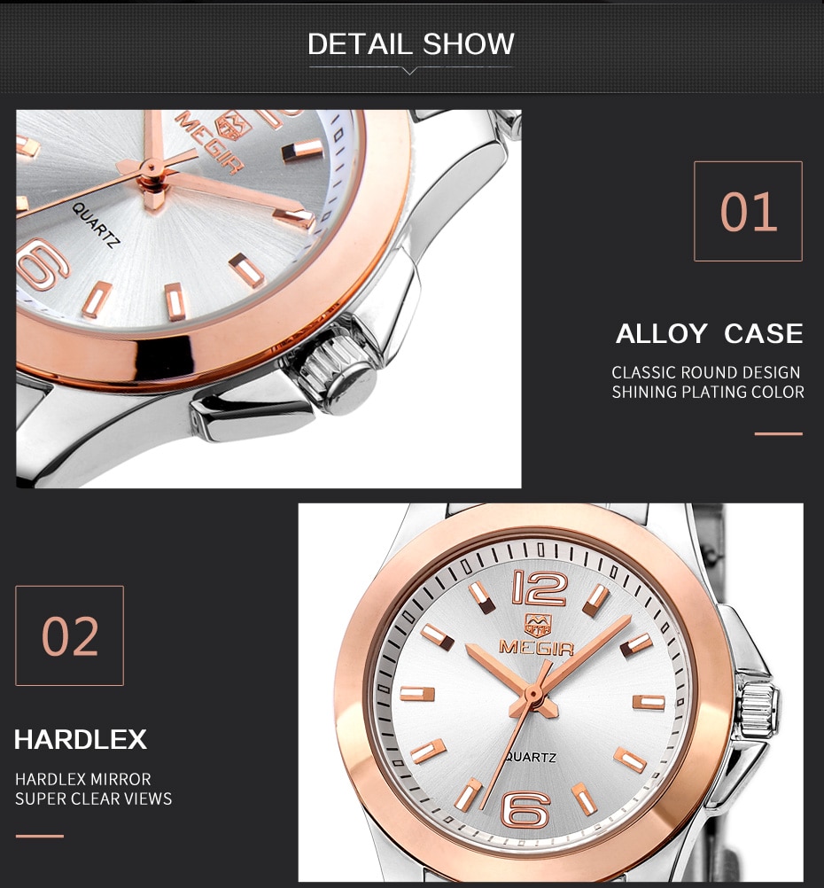 MEGIR Luxury Brand Women Dress Watches Fashion Rose Gold Bracelet Watch for Ladies Wristwatch Female Quartz Clock Montre Femme
