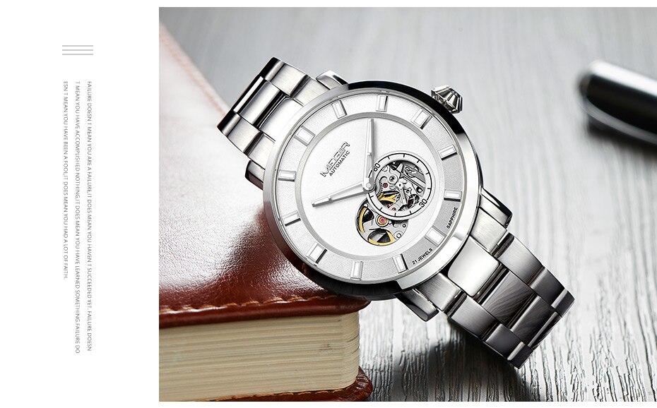 Luxury MEGIR Automatic Mechanical Watch Men Stainless Steel Business Wristwatches Clock Relogio Masculino Skeleton Men Watches