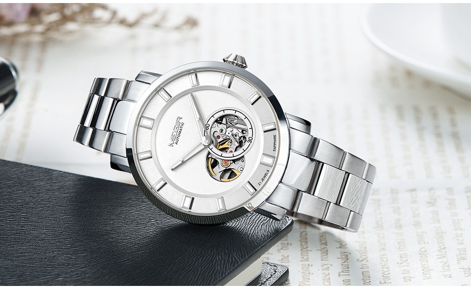 Luxury MEGIR Automatic Mechanical Watch Men Stainless Steel Business Wristwatches Clock Relogio Masculino Skeleton Men Watches