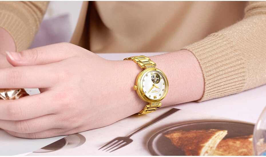Luxury MEGIR Mechanical Women Watches Fashion Diamond Automatic Wrist Watch Women Ladies Hour Relogio Femenino Bayan Kol Saati