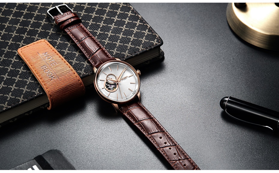 MEGIR Automatic Mechanical Watches Top Brand Luxury Skeleton Men Watch Clock Business Leather Wristwatches Relogio Masculino