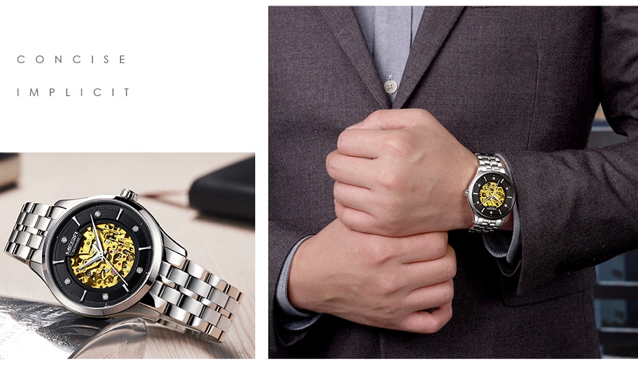 MEGIR Automatic Mechanical Watch Top Brand Luxury Skeleton Men Watches Leather Business Wristwatch Clock Montre Homme Relogios