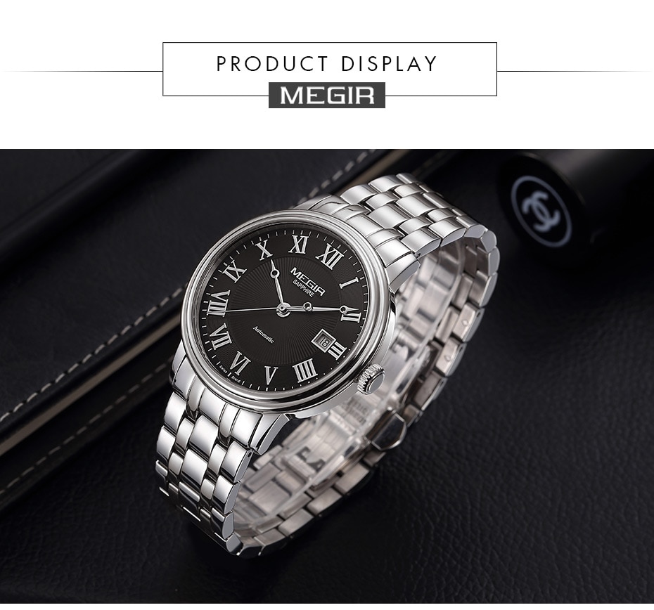 MEGIR Automatic Mechanical Watch Men Stainless Steel Mens Watches Top brand Luxury Business Wristwatches with Japan Movement
